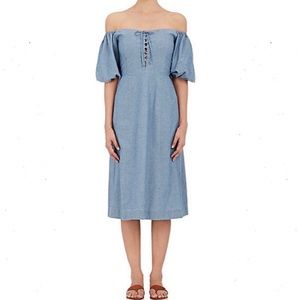Sea New York Lace Up Off Shoulder Chambray Dress